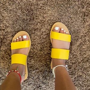 yellow slip on sandals